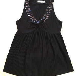 DKNY Jeans Black Knit Sleeveless Top w/Sequence